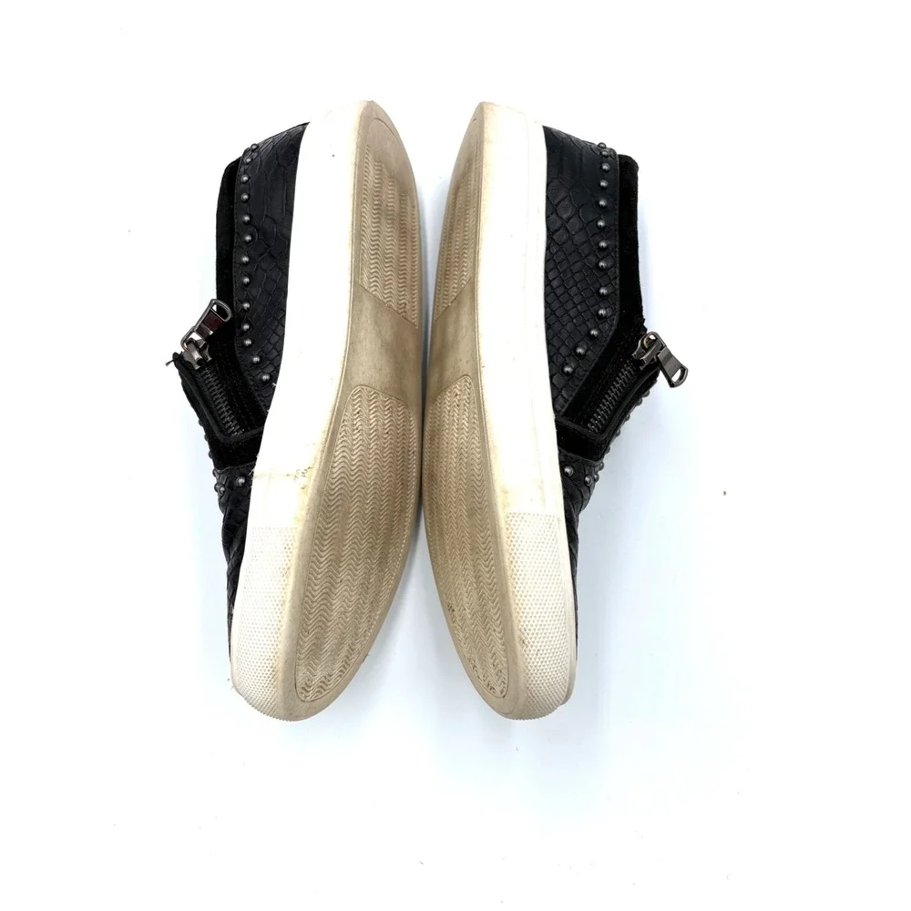 Report Andre Black Snakeskin Embossed Studded Zip‎ Slip On Sneakers Womens 6.5